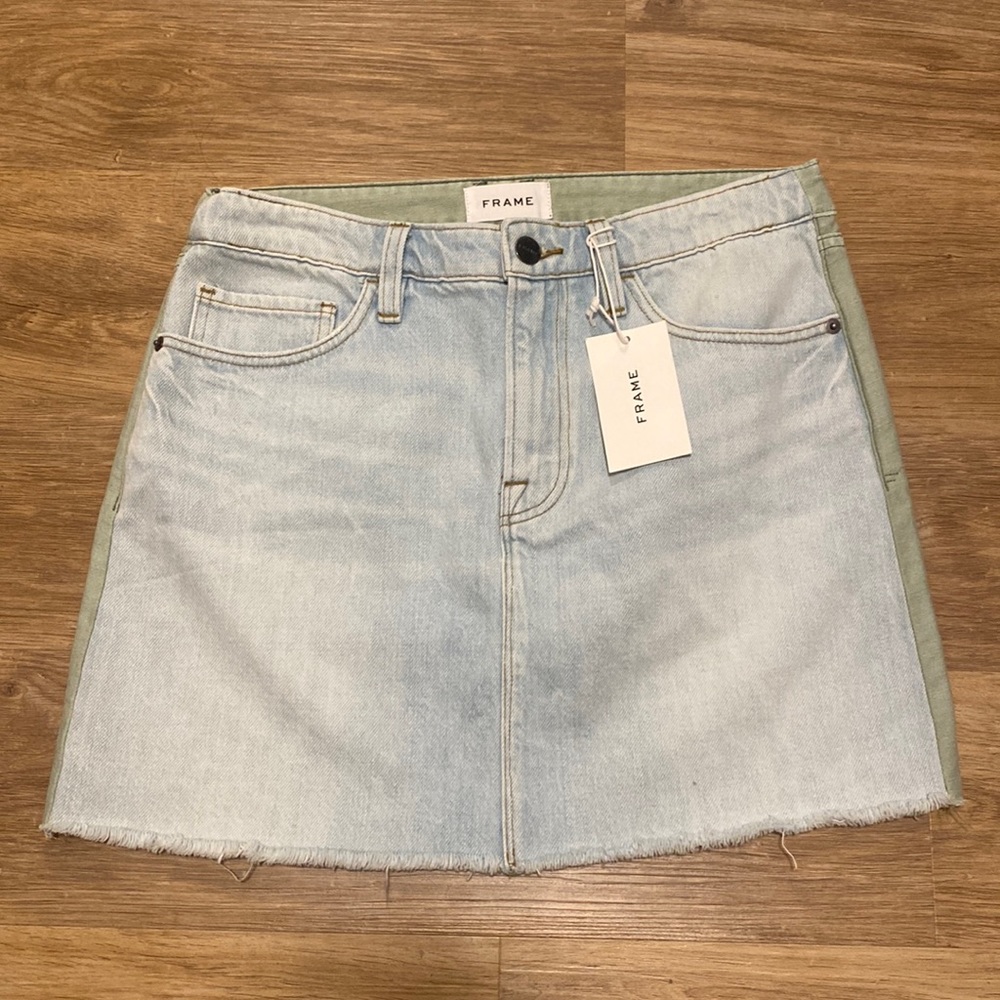 FRAME Denim and Light Green Khaki Two Tone Skirt